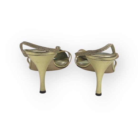 Vintage: Anne Klein 🝮 Glittery Stiletto Slingback Sandals 🝮 Metallic Gold 🝮 8.5 - Picture 4 of 16